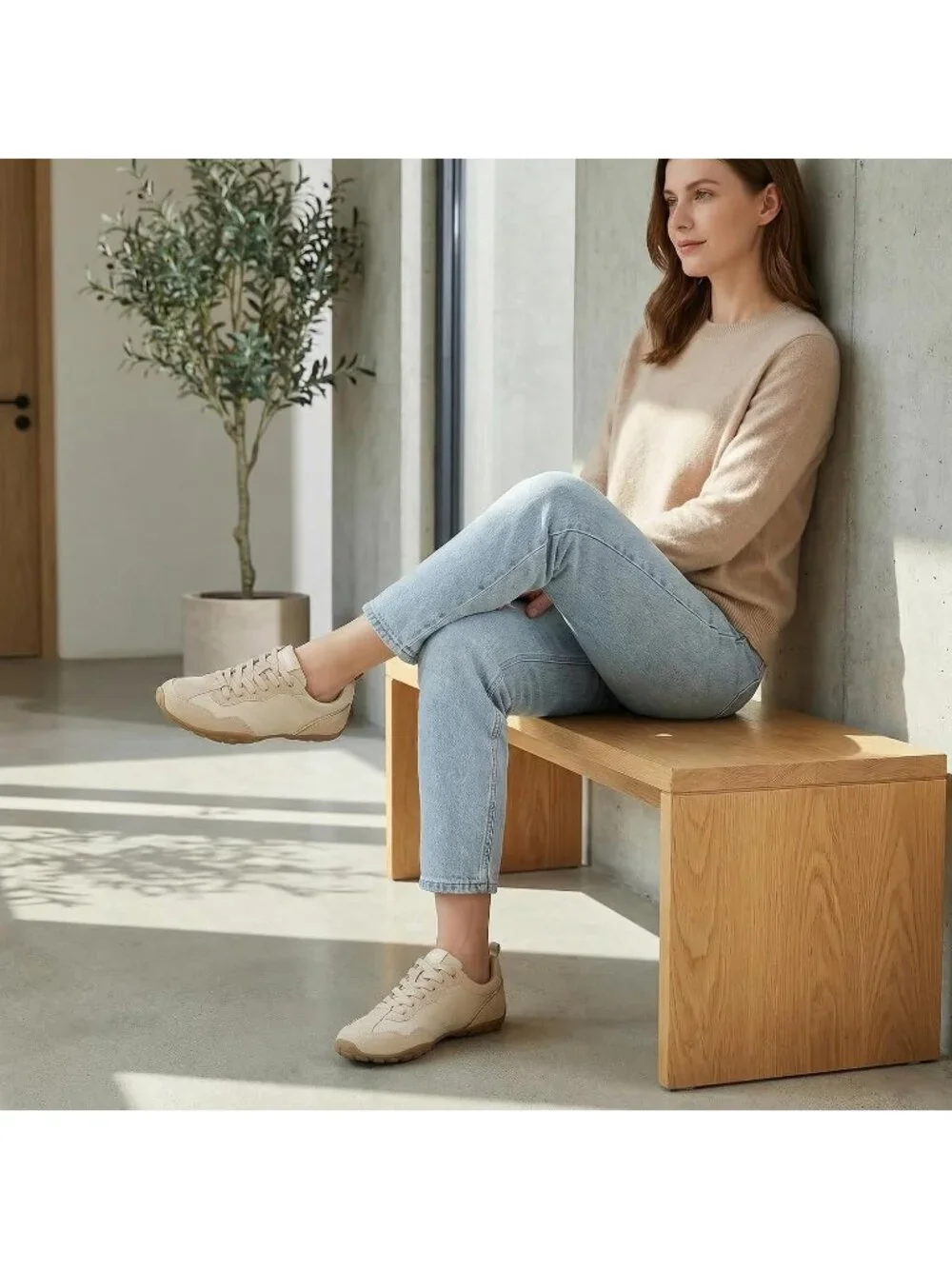 Women's Khaki Lightweight Trendy Zero Drop Neutral Retro Casual Fashion Sneaker